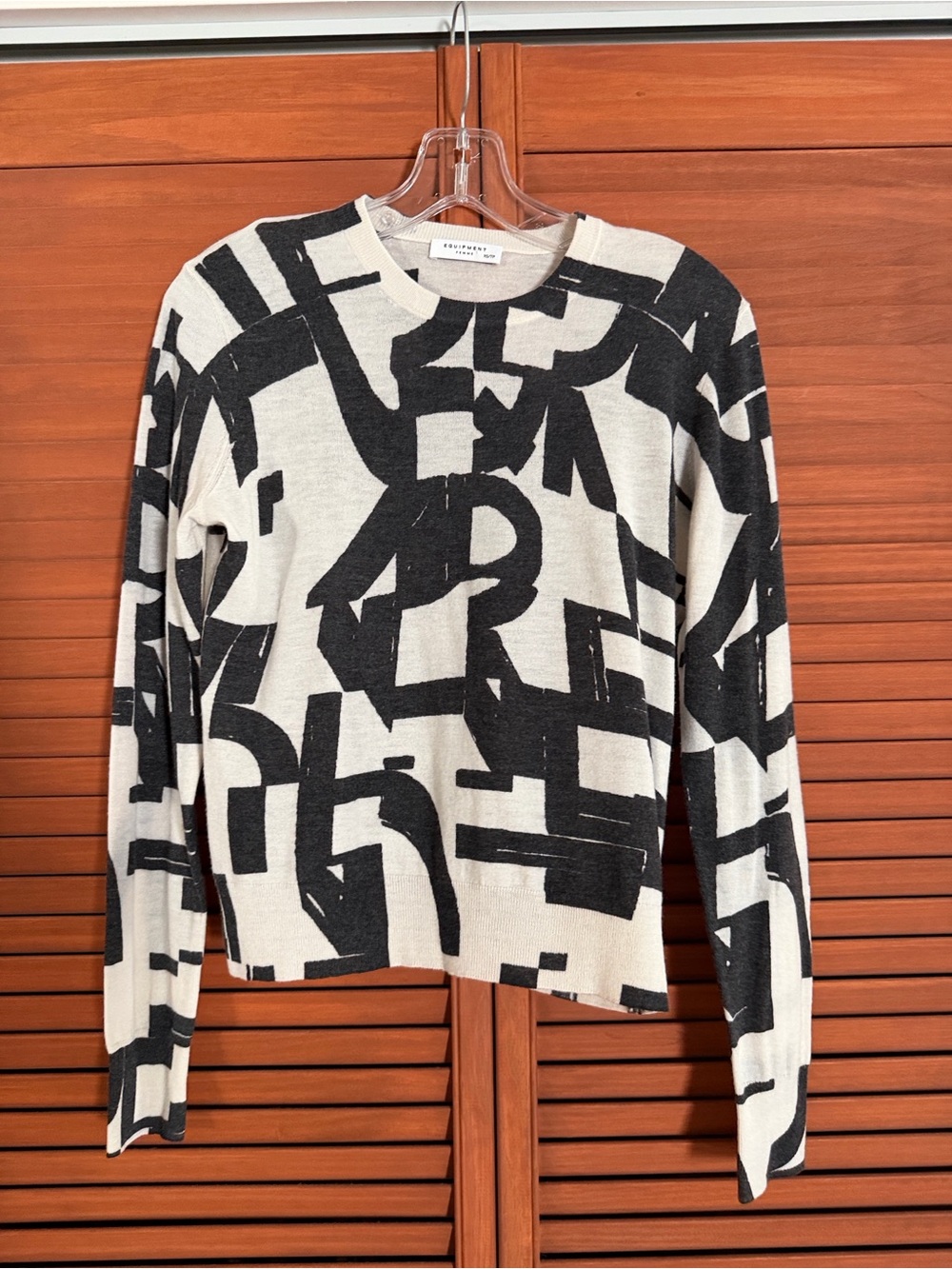 Equipment Cream Crewneck Sweater with Black Graphic Print